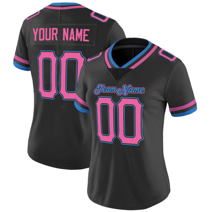 Black Pink-Powder Blue Mesh Custom Football Jersey