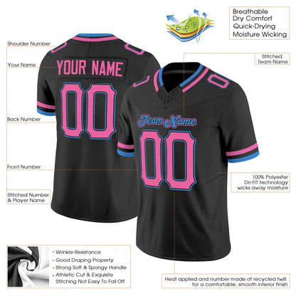 Black Pink-Powder Blue Mesh Custom Football Jersey