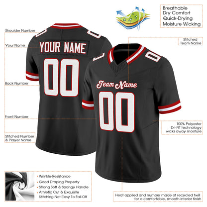 Black White-Red Mesh Throwback Custom Football Jersey