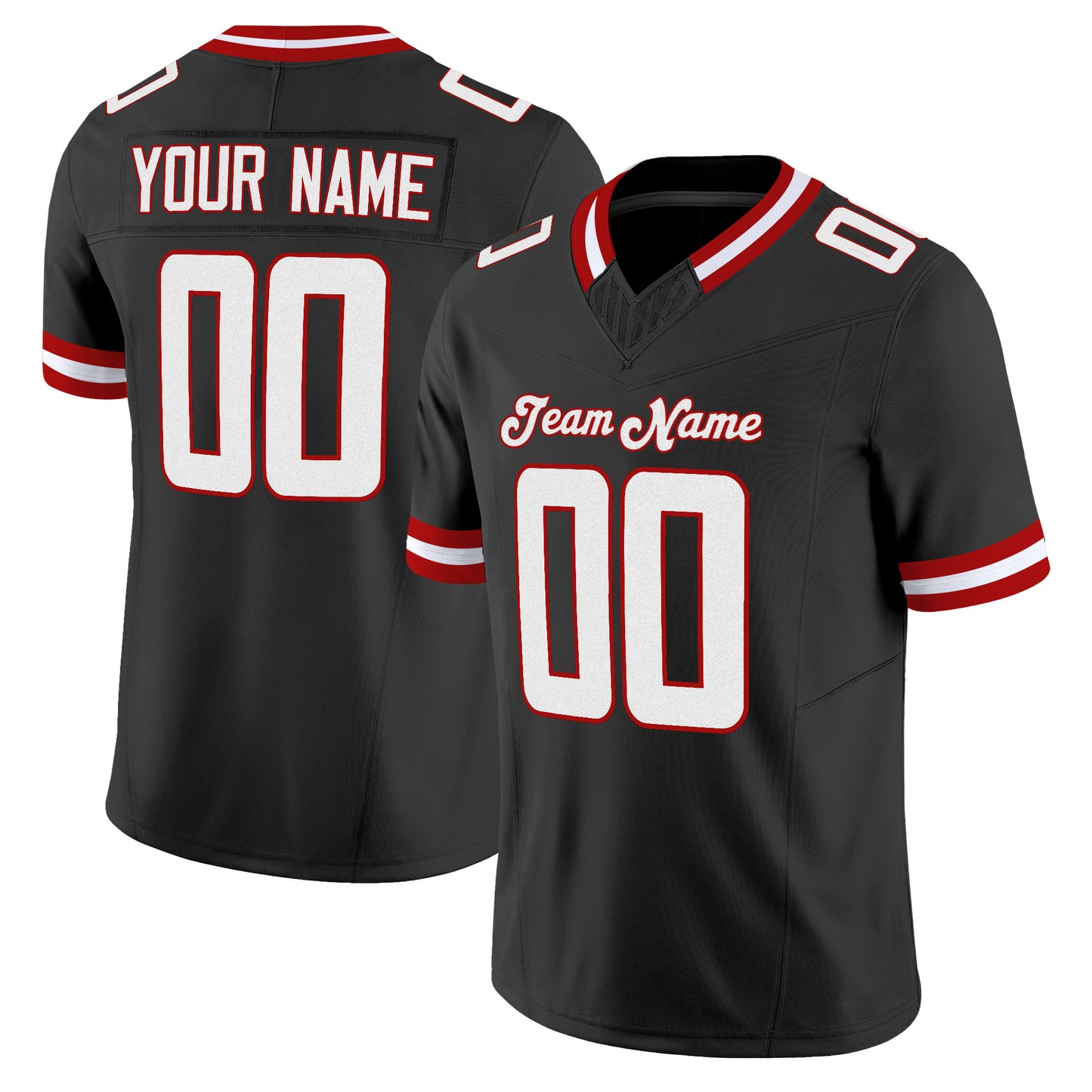 Black White-Red Mesh Throwback Custom Football Jersey