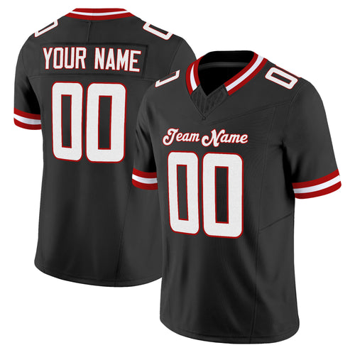 Black White-Red Mesh Throwback Custom Football Jersey
