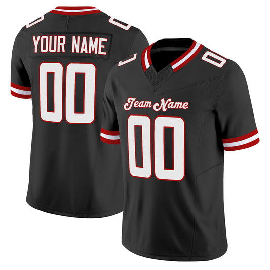 Black White-Red Mesh Throwback Custom Football Jersey