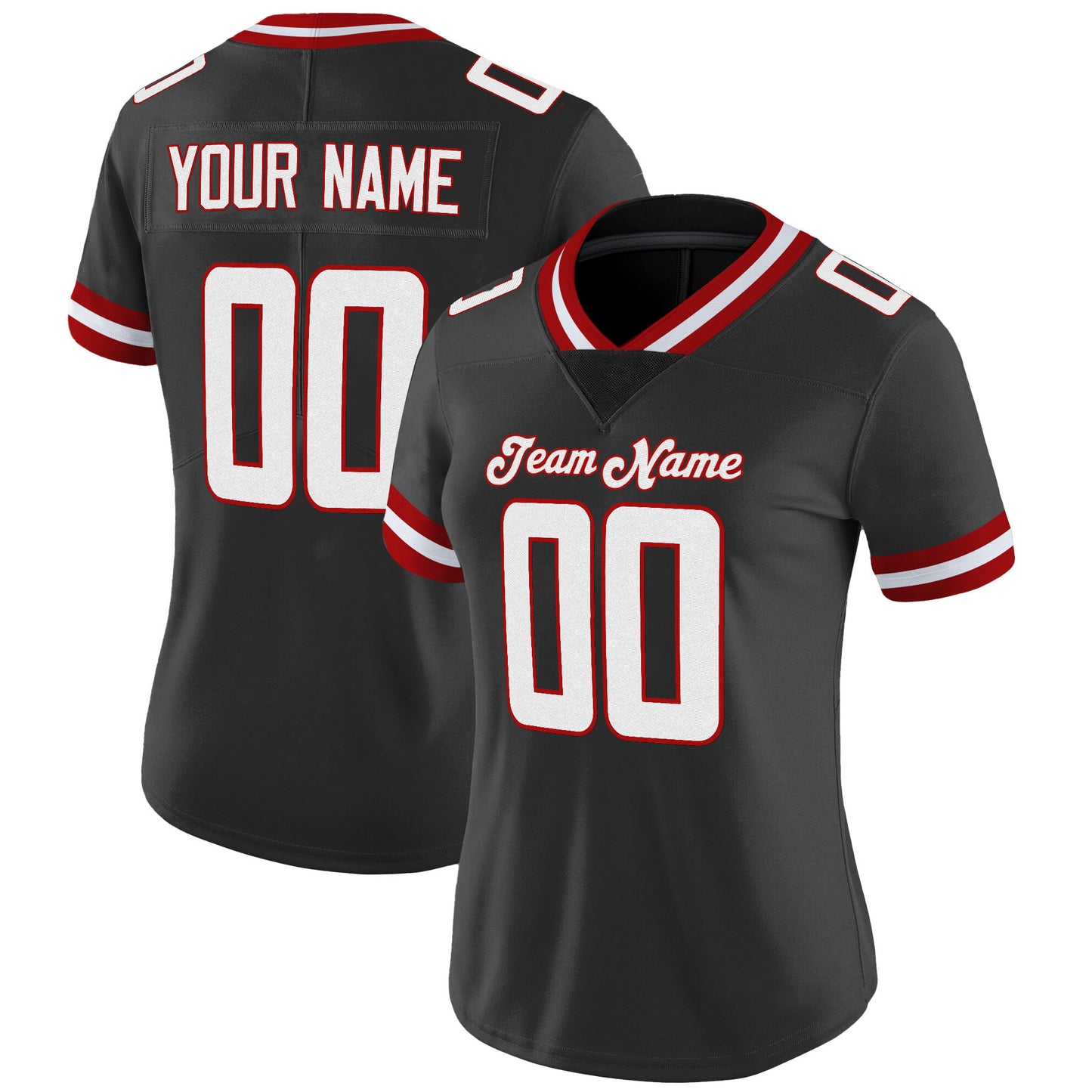 Black White-Red Mesh Throwback Custom Football Jersey