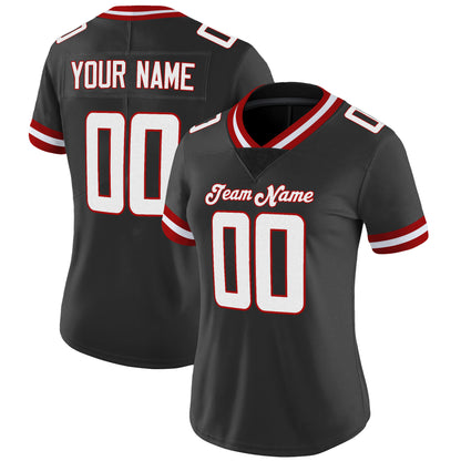 Black White-Red Mesh Throwback Custom Football Jersey