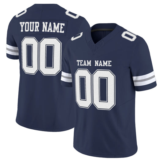Navy White-Gray Mesh Custom Football Jersey