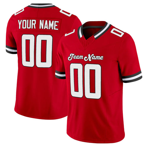 Red White-Black Mesh Throwback Custom Football Jersey