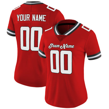 Red White-Black Mesh Throwback Custom Football Jersey