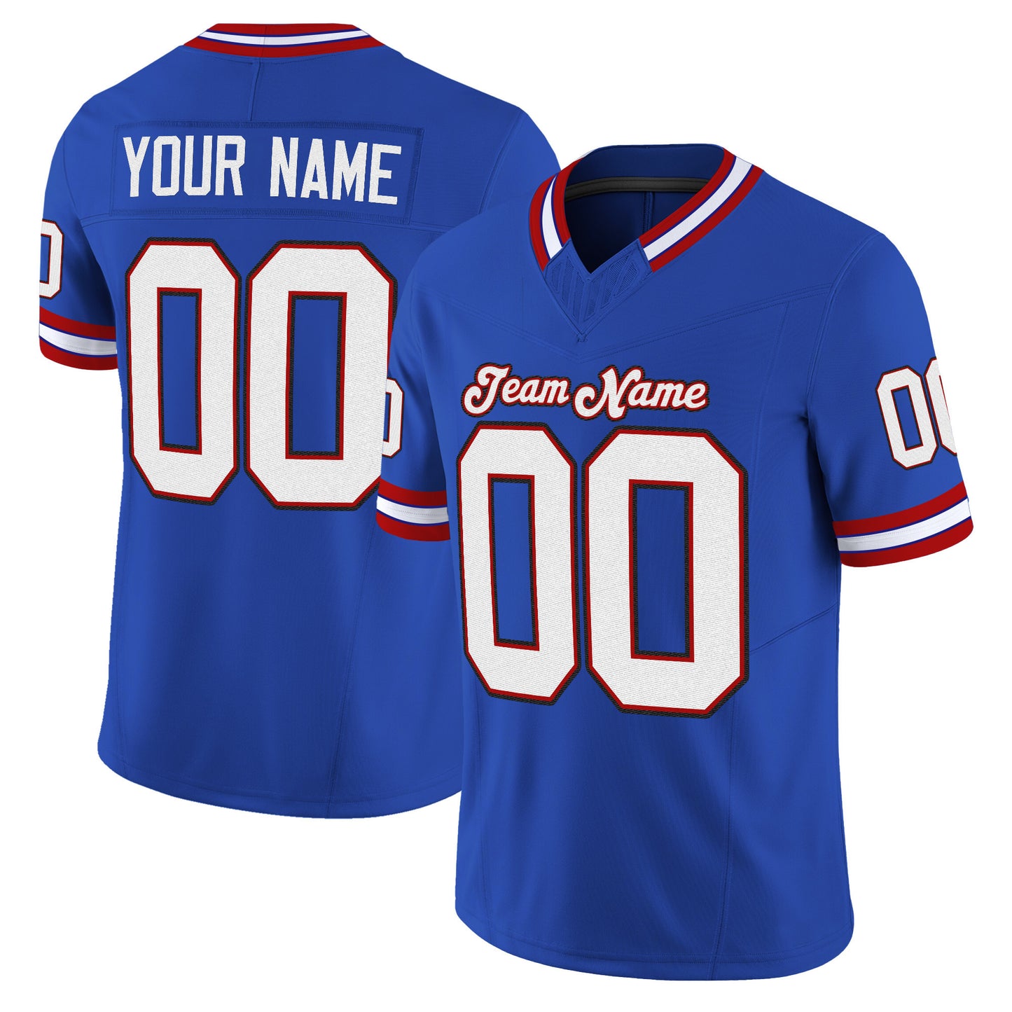 Royal White-Red Mesh Throwback Custom Football Jersey