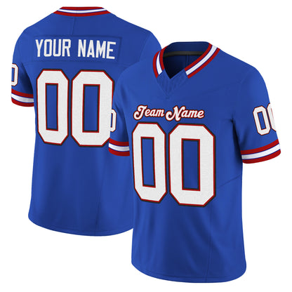 Royal White-Red Mesh Throwback Custom Football Jersey