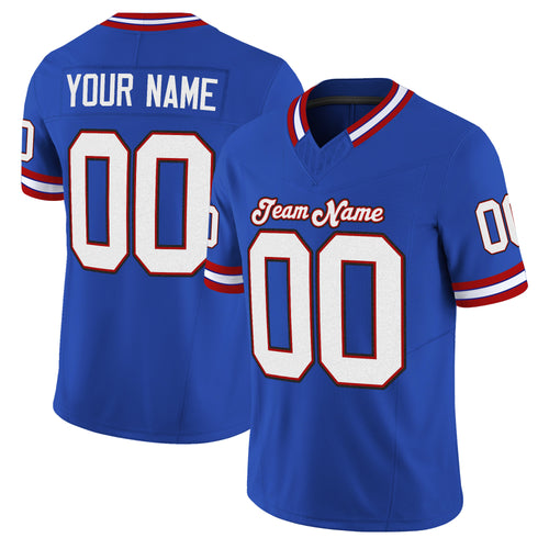 Royal White-Red Mesh Throwback Custom Football Jersey