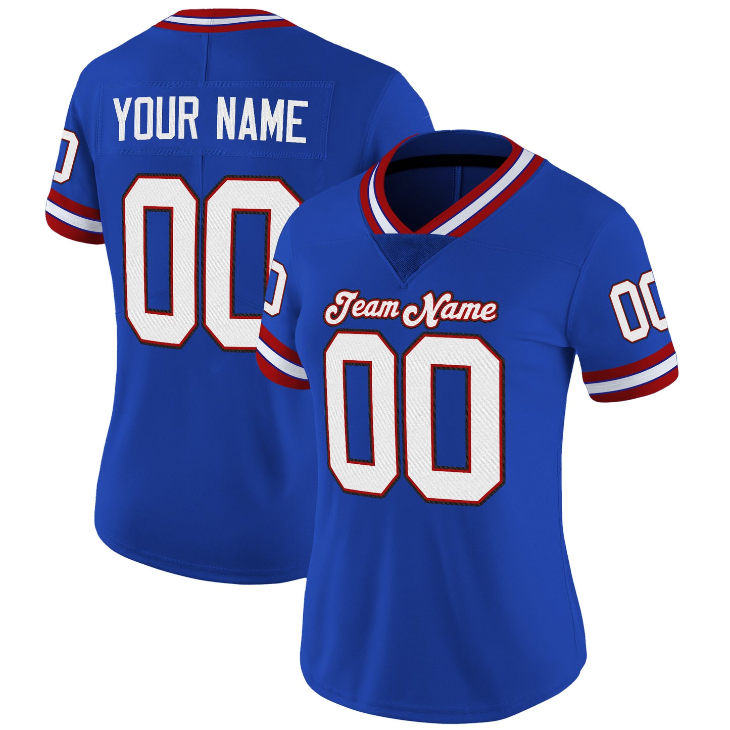 Royal White-Red Mesh Throwback Custom Football Jersey