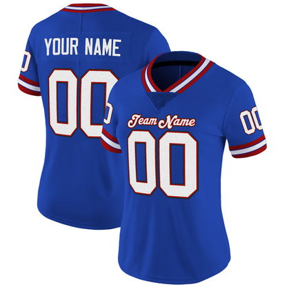 Royal White-Red Mesh Throwback Custom Football Jersey