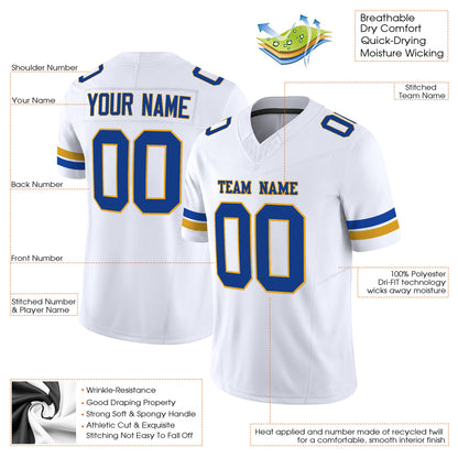 White Royal-Gold Mesh Custom Football Jersey