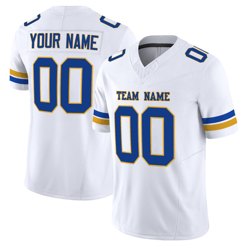 White Royal-Gold Mesh Custom Football Jersey