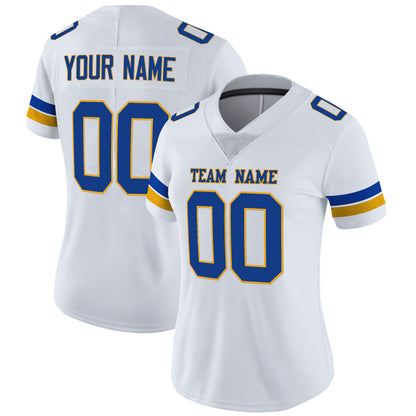 White Royal-Gold Mesh Custom Football Jersey