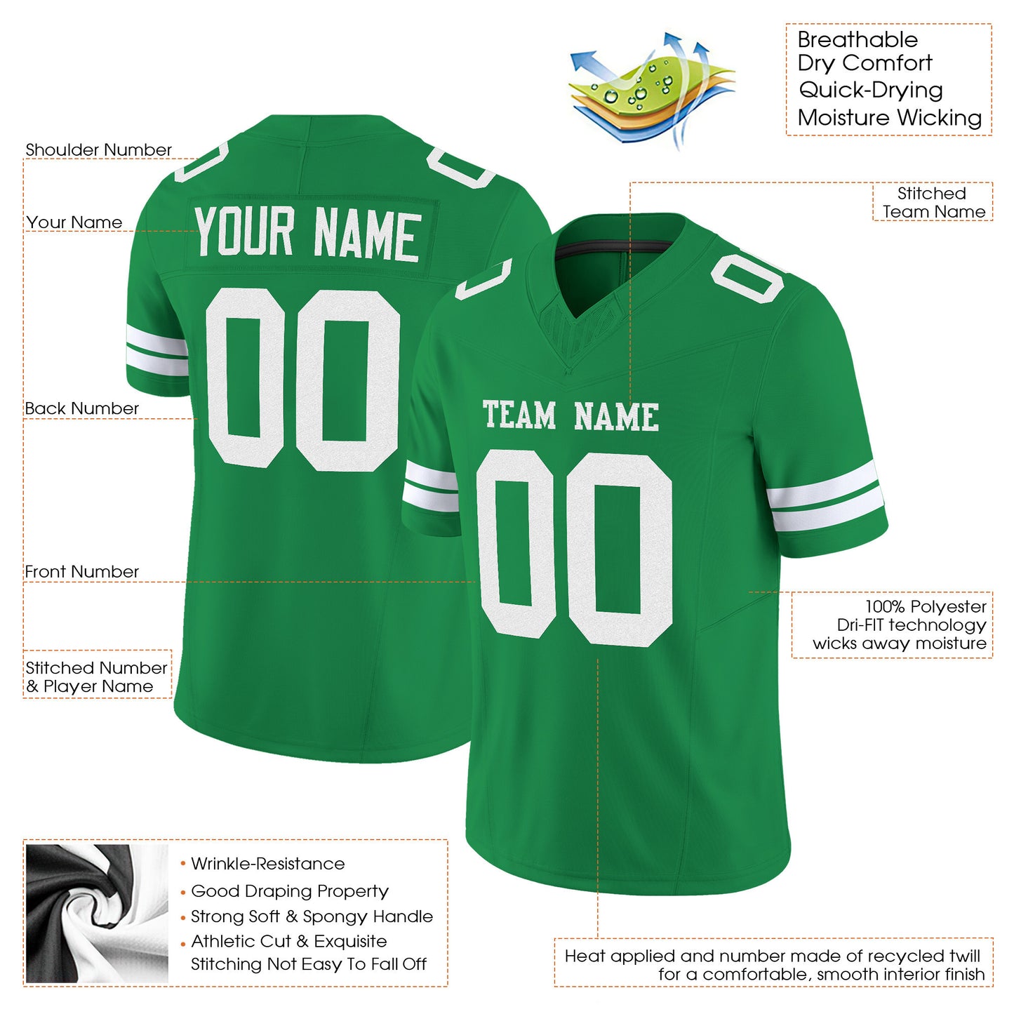 Grass Green White Mesh Custom Football Jersey