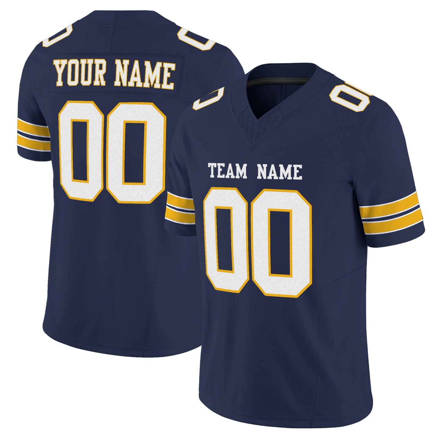 Navy White-Gold Mesh Custom Football Jersey