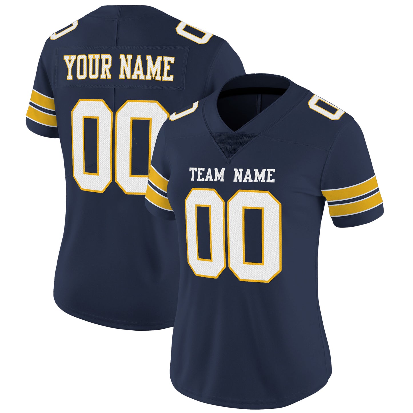 Navy White-Gold Mesh Custom Football Jersey