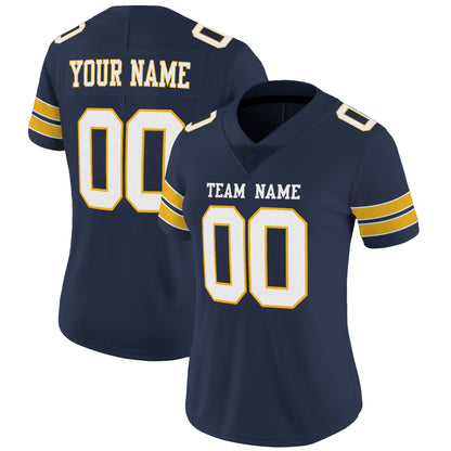 Navy White-Gold Mesh Custom Football Jersey