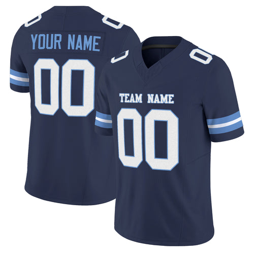 Navy White-Light Blue Mesh Custom Football Jersey