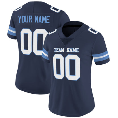 Navy White-Light Blue Mesh Custom Football Jersey
