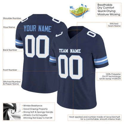 Navy White-Light Blue Mesh Custom Football Jersey