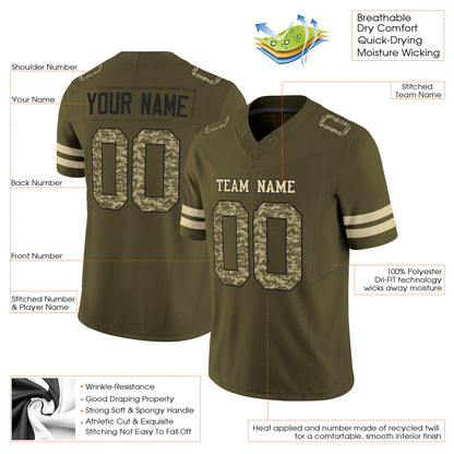 Olive Camo-Black Mesh Salute To Service Custom Football Jersey