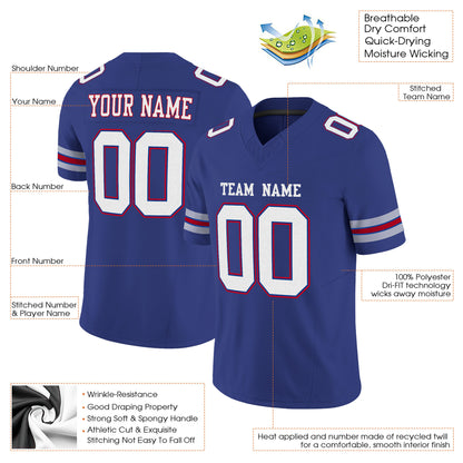 Royal White-Red Mesh Custom Football Jersey
