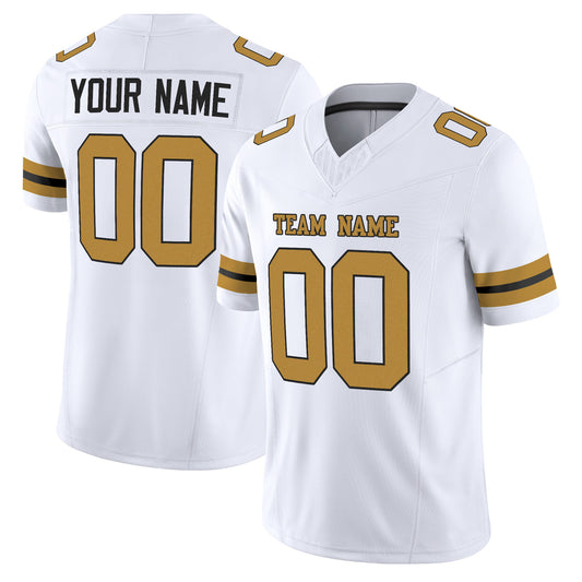 White Old Gold-Black Mesh Custom Football Jersey