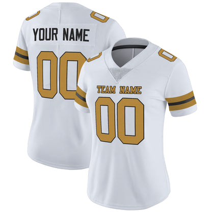 White Old Gold-Black Mesh Custom Football Jersey