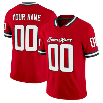 Red White-Black Mesh Throwback Custom Football Jersey