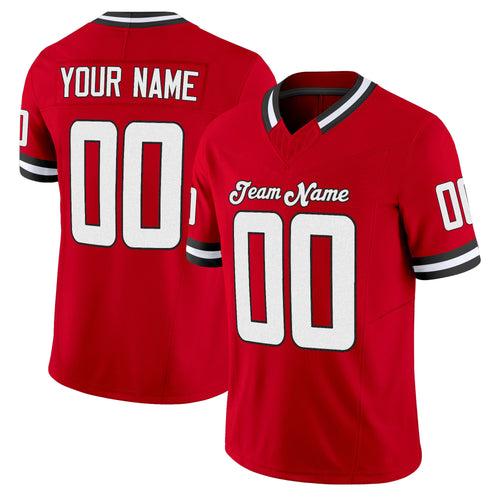 Red White-Black Mesh Throwback Custom Football Jersey