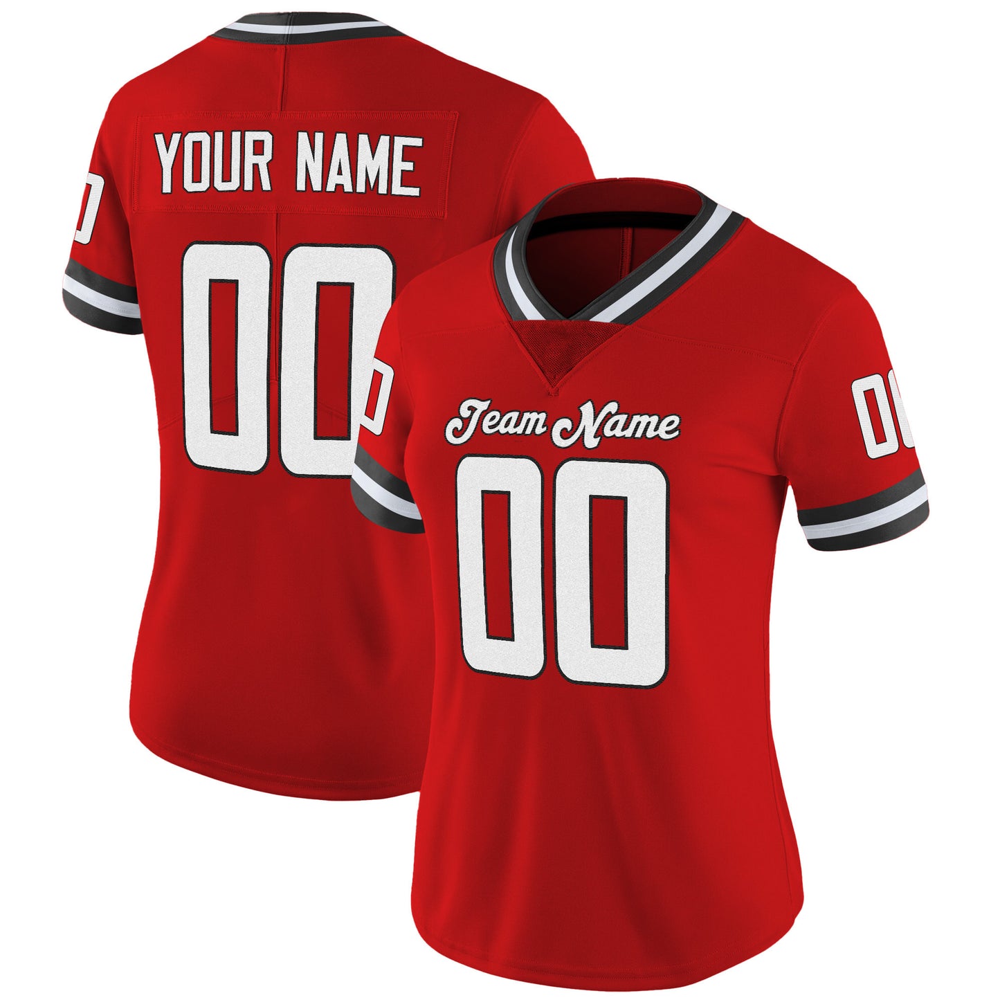 Red White-Black Mesh Throwback Custom Football Jersey