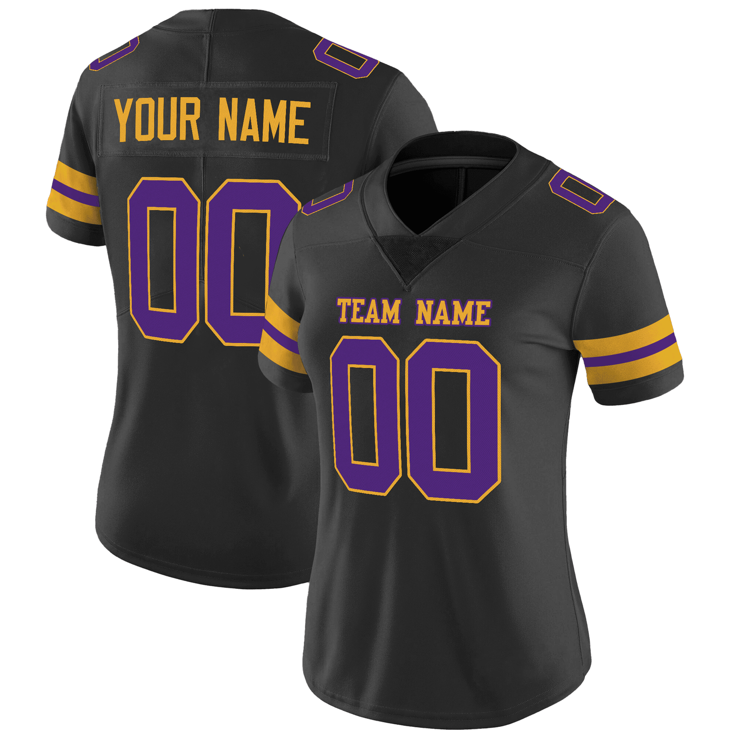 Black Purple-Gold Mesh Custom Football Jersey