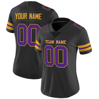 Black Purple-Gold Mesh Custom Football Jersey