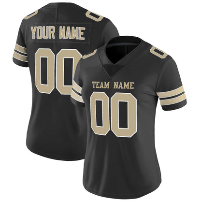 Black Vegas Gold-White Mesh Custom Football Jersey