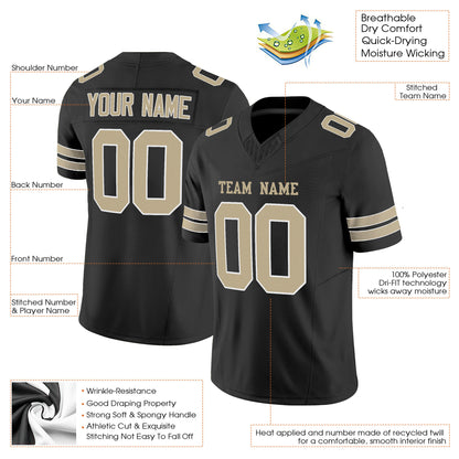 Black Vegas Gold-White Mesh Custom Football Jersey