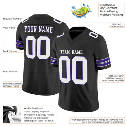 Black White-Purple Mesh Custom Football Jersey