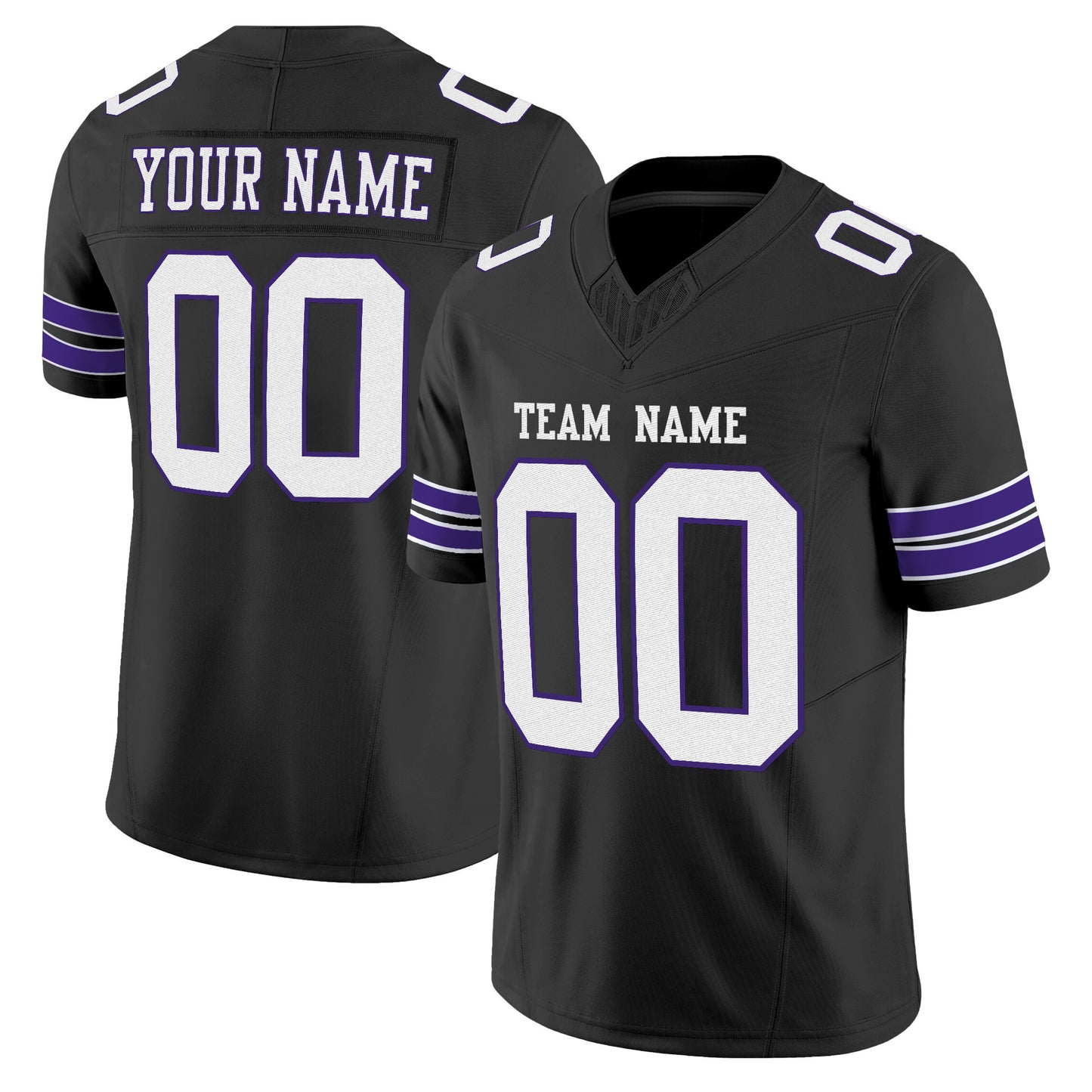 Black White-Purple Mesh Custom Football Jersey