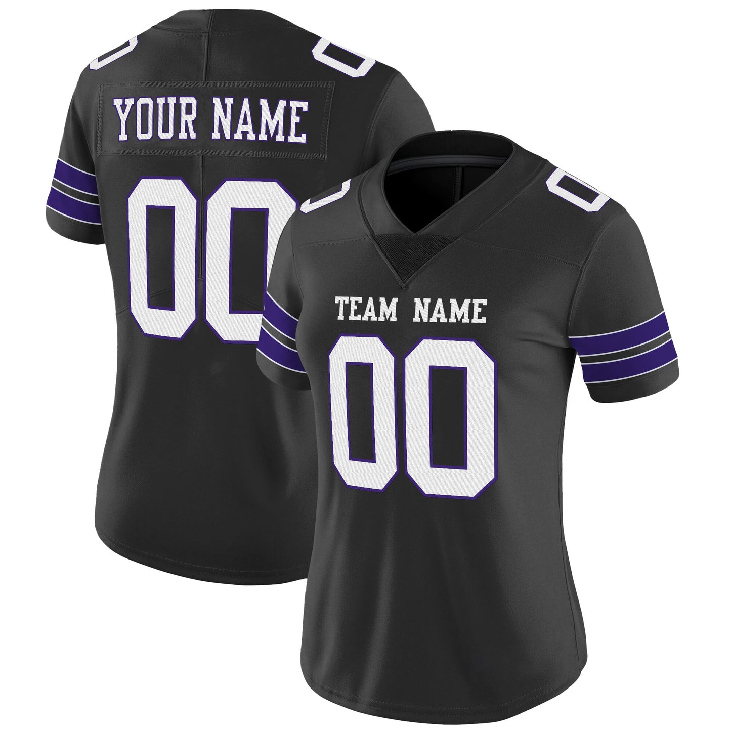 Black White-Purple Mesh Custom Football Jersey