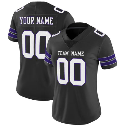Black White-Purple Mesh Custom Football Jersey