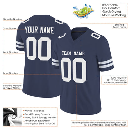 Navy White Mesh Custom Football Jersey