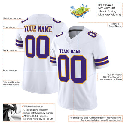 White Purple-Gold Mesh Custom Football Jersey