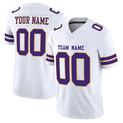 White Purple-Gold Mesh Custom Football Jersey
