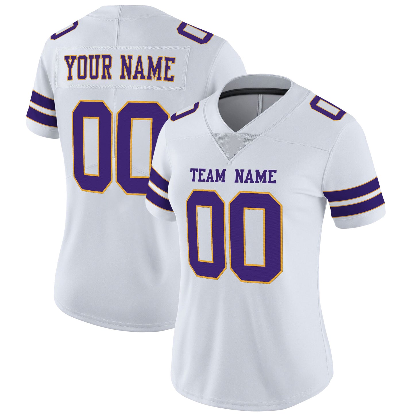White Purple-Gold Mesh Custom Football Jersey