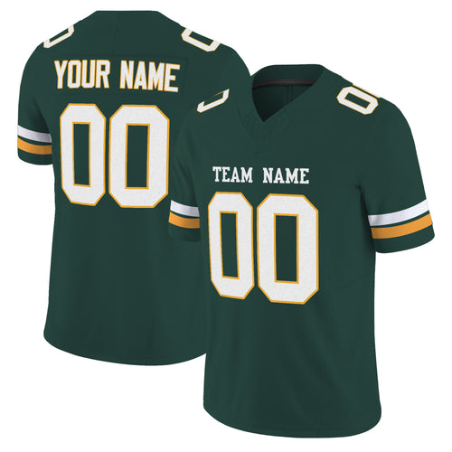 Green White-Gold Mesh Custom Football Jersey