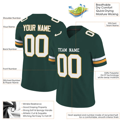 Green White-Gold Mesh Custom Football Jersey