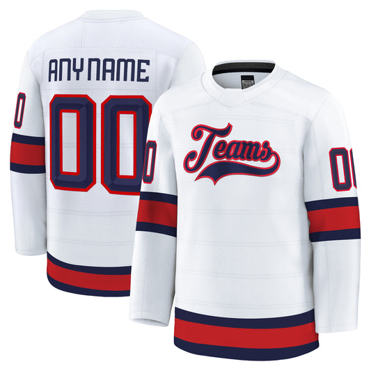 White Navy - Red Custom Hockey Jersey