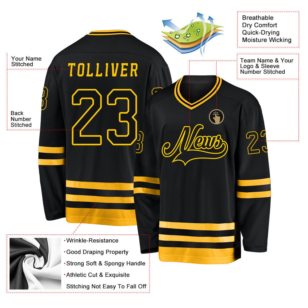 Black Black-Gold Custom Hockey Jersey