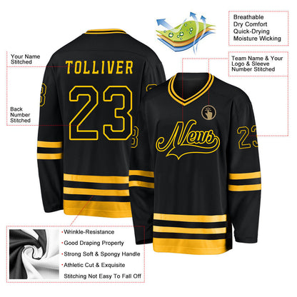 Black Black-Gold Custom Hockey Jersey